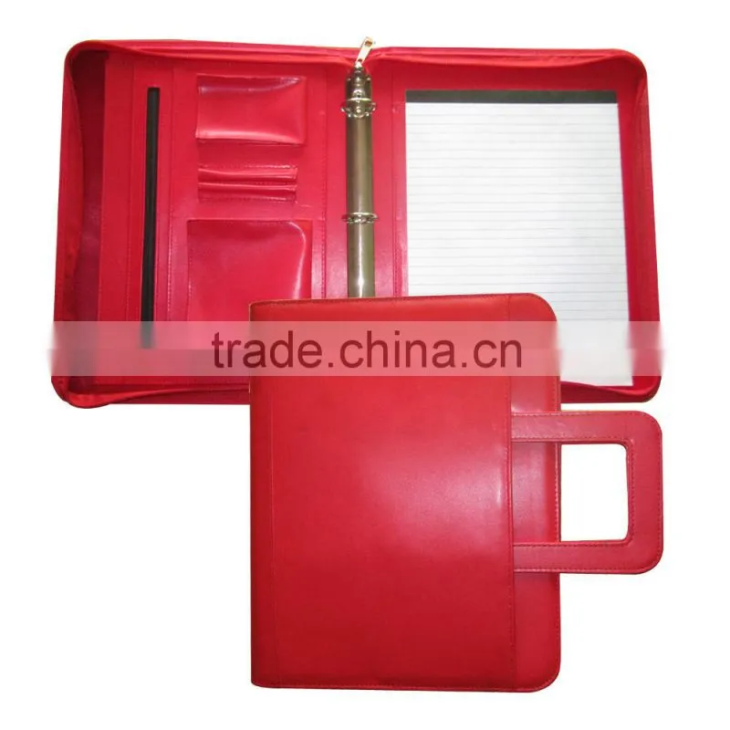 Portable Leather Bound Document Folder With Carry Handle