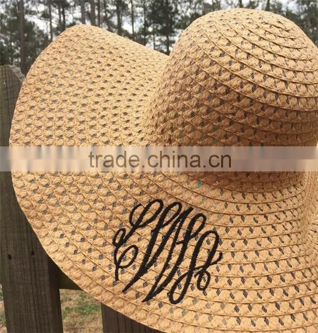 Personalized Custom Monogram Initial Folding Straw Beach Floppy Hats