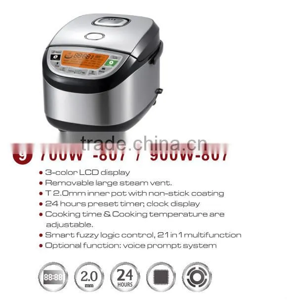 4L multi rice cooker with 3-color LCD display and IMD control panel