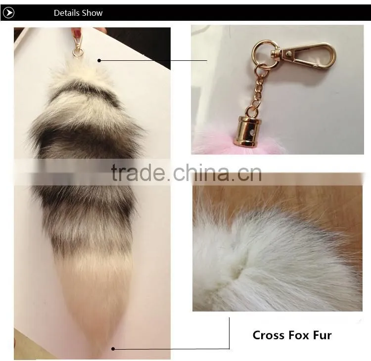 Natural Silver Fox Tail Fur Keychain / Fox Fur Tail keychain / Dye Colorful Fox Tail Keychain