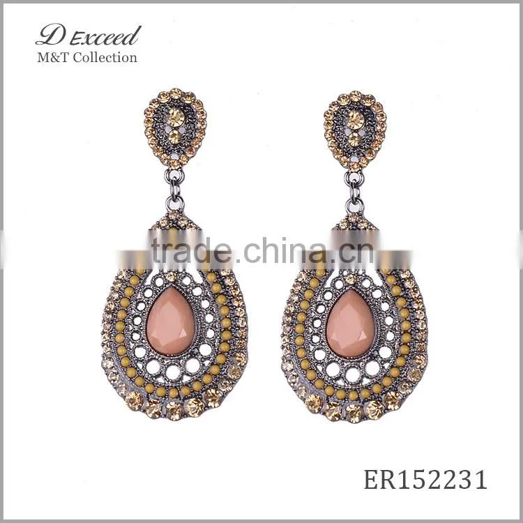 Yiwu Jewelry Factory D Exceed Fashion Crystal Silver Plating Water Drop Earrings Resin Alloy Dangle Earrings