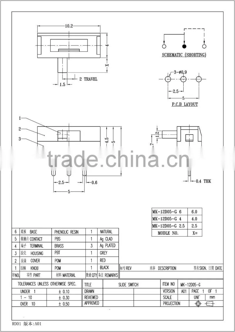 3pin high quality and hot selling slide switch with mini design for electrical appliance