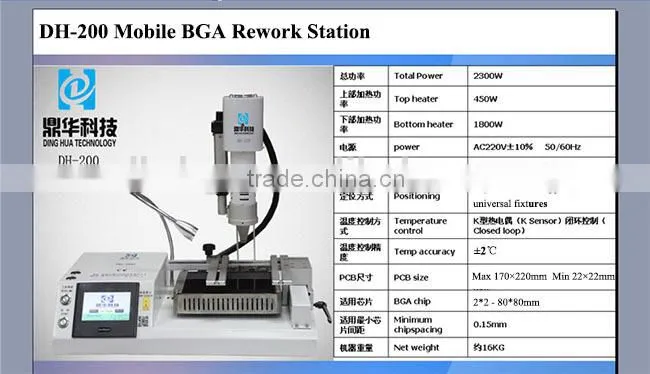 2 independent heating zones / Practical/ manual operation with HD touch screen /DH-200/ BGA chip rework station machine
