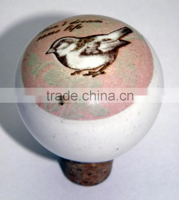 Hand Painted Ceramic Bottle Stopper with Cork attachment
