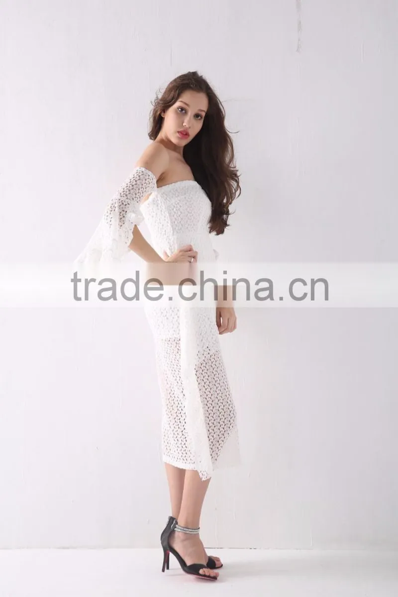 Latest Design Fashion Sexy Spring Off Shoulder White Apparel Dresses
