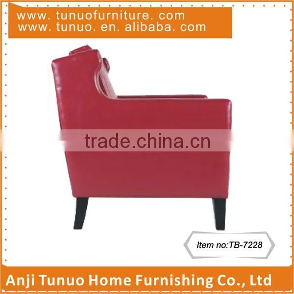 Accent chair with bonded leather material and KD black color rubber wood legs,moveable seat and back cushion.TB-7228