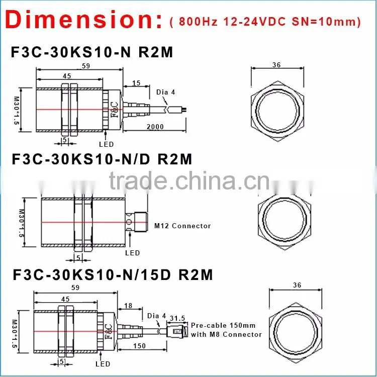 M30 DC10-30V NPN typeinductive proximity sensor switch
