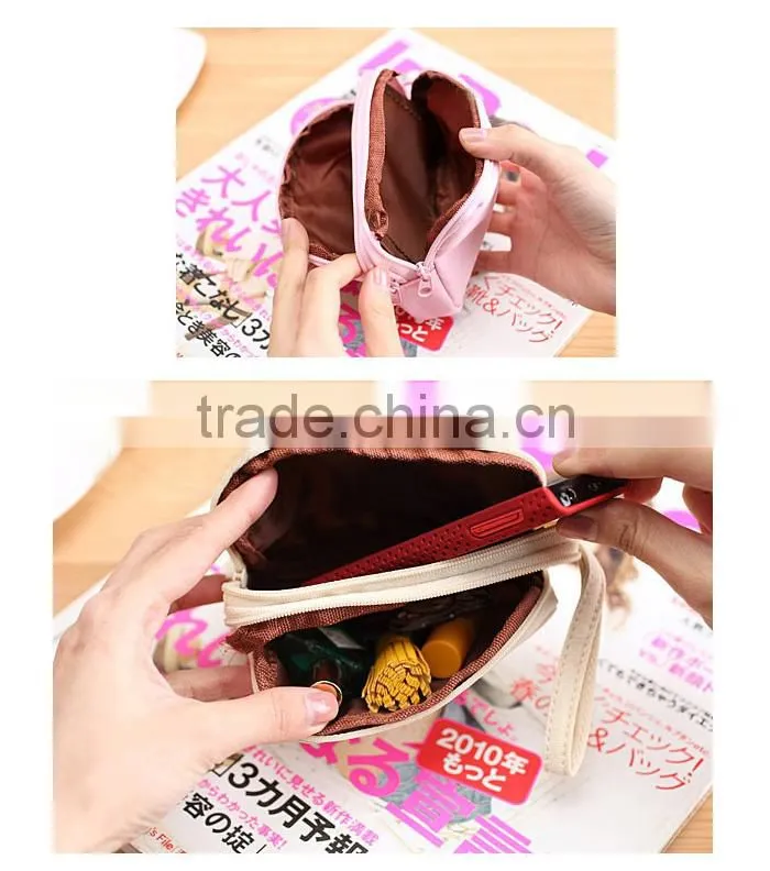 New Coming Women Girls Double Zipper Fabric Coin Purse wallet Case Mobile Phone Bag