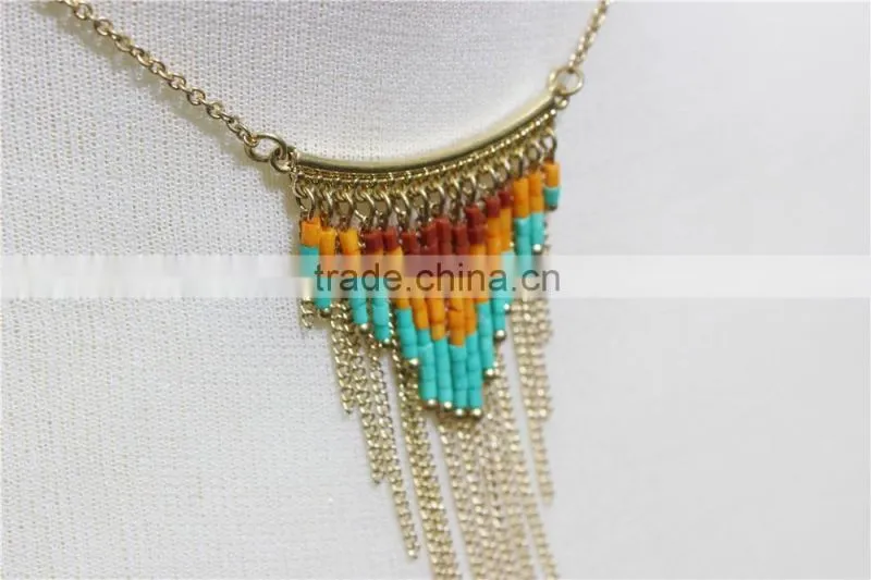 Newest Gold multiraw mix -color seedbead Necklace Short Chain gold Charm pendant necklace 2016 fashion style wholesale