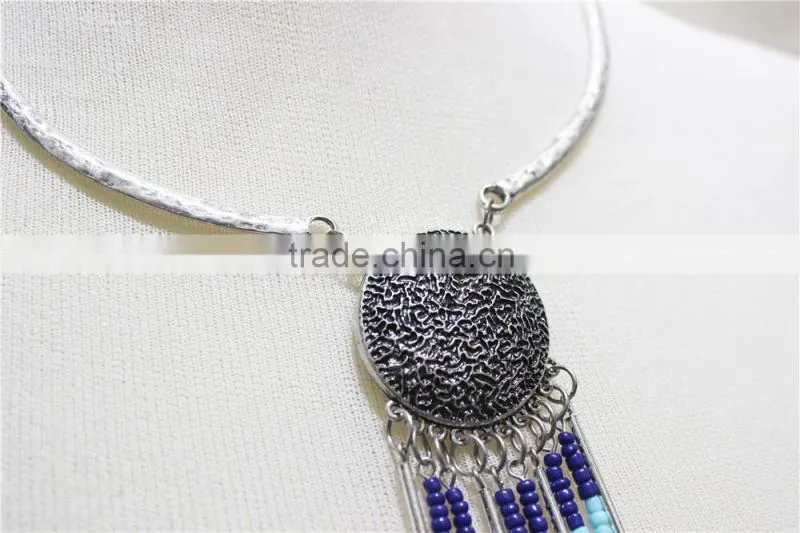 Anti-silver Folk w/ Royal Blue Aqua White Seed bead Statement Necklace Satellite Chain Necklace 2016 Fashion Style Wholesale
