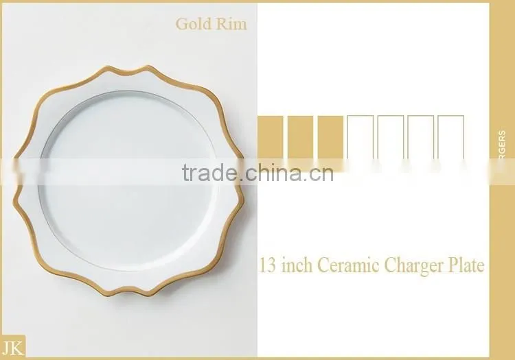 Wholesale high grade 13 inch luxury ceramic decorative gold charger plates for wedding