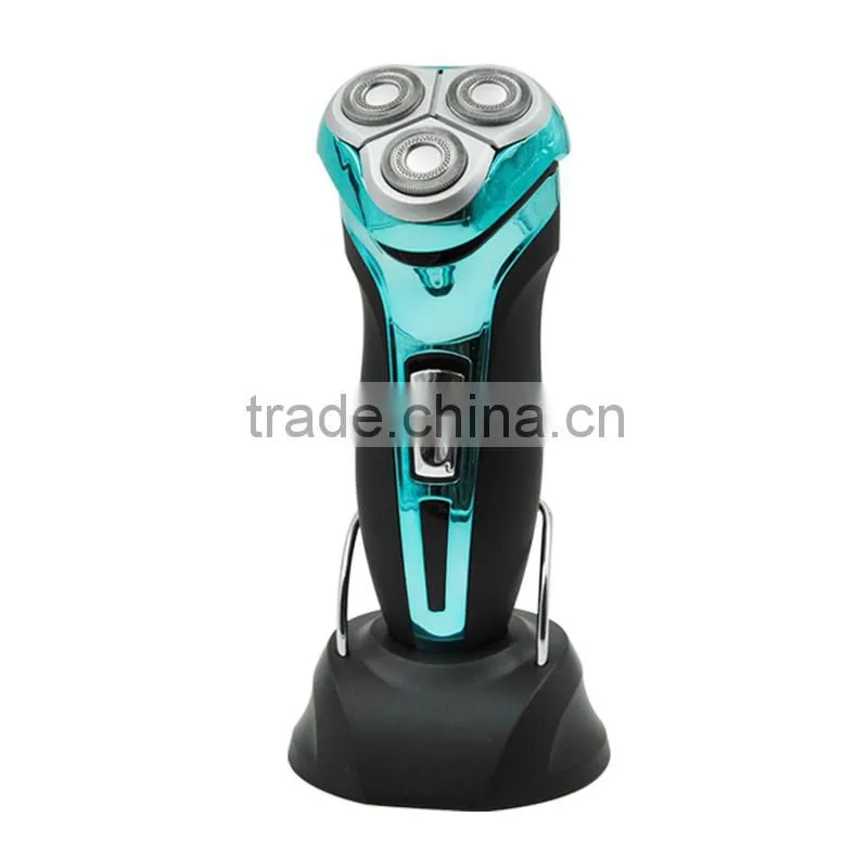 Long time charge men shaver with three individually floating rotary heads