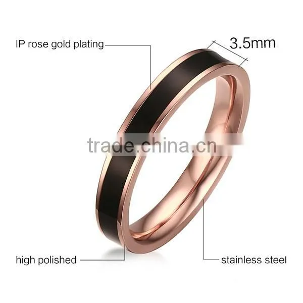 2016 Wholesale Korean White/Black Epoxy Rose Gold Plated Stainless Steel Ring