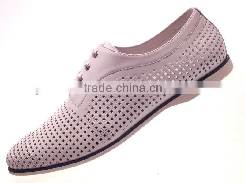 Genuine leather men casual shoes with holes lace-up