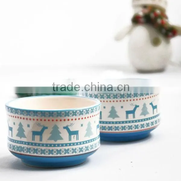 Blue Christmas Deer ceramic pudding cup (IDX-311)