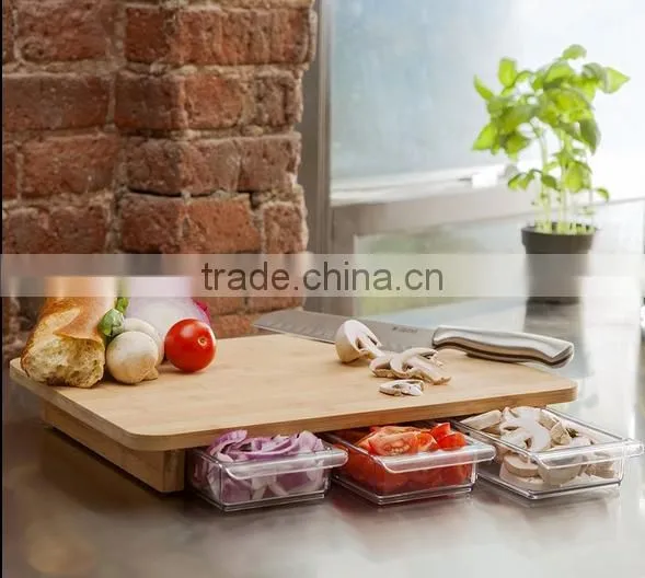 Bamboo cutting board with storage drawers