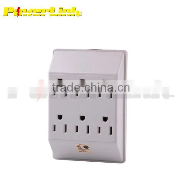 H30366 UL - 6 Way Plug Wall Outlet Power Strip Socket Grounded Beige Tan Splitter