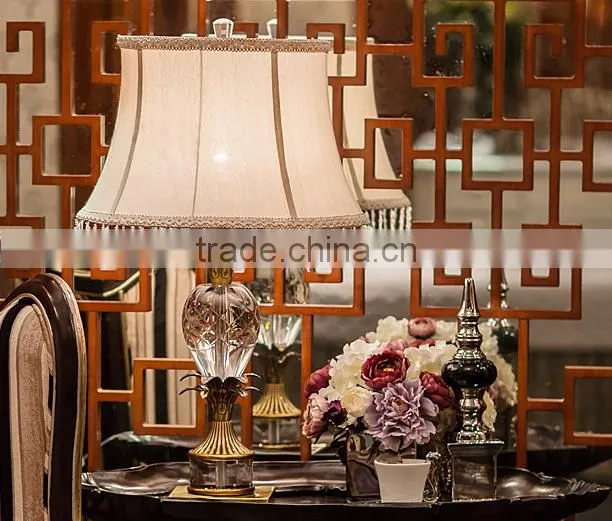 European style crystal lampbody metal leaf decorative table lamp with fabric lampshade