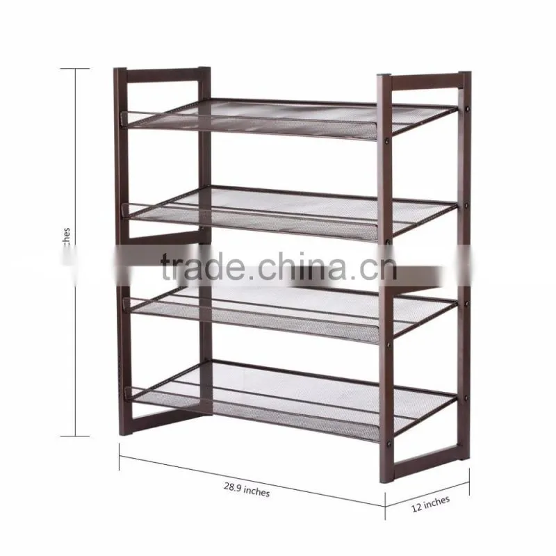 Stackable metal mesh shoes rack and storage rack