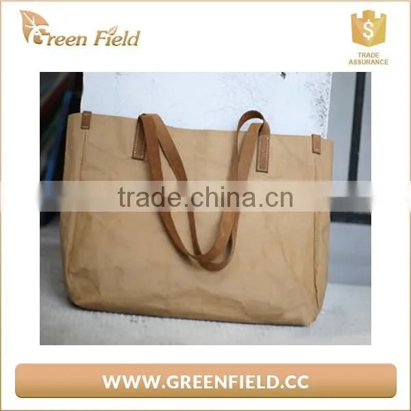 Eco friendly natural washable kraft paper handle shopping bag