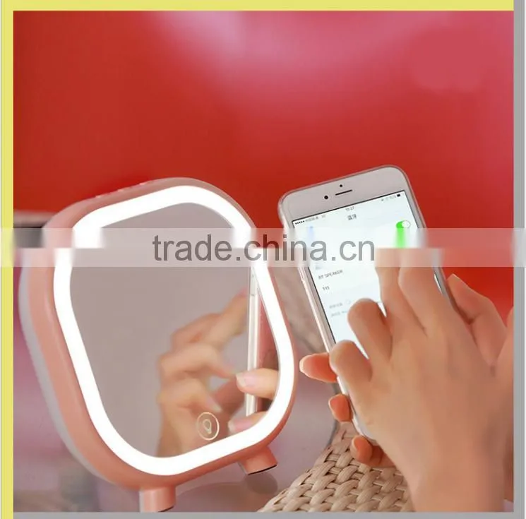 Desktop Makeup Mirror With Bluetooth Loudspeaker Box, USB Charge Table Lamp For Valentine Day