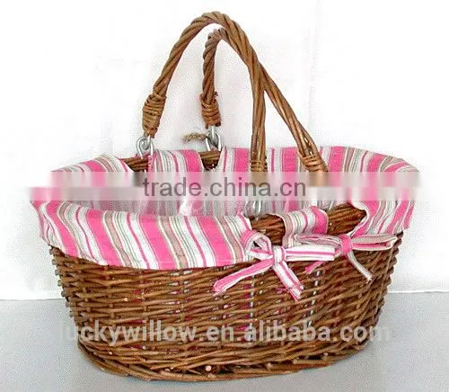popular handmade wicker basket chest with gingham liner