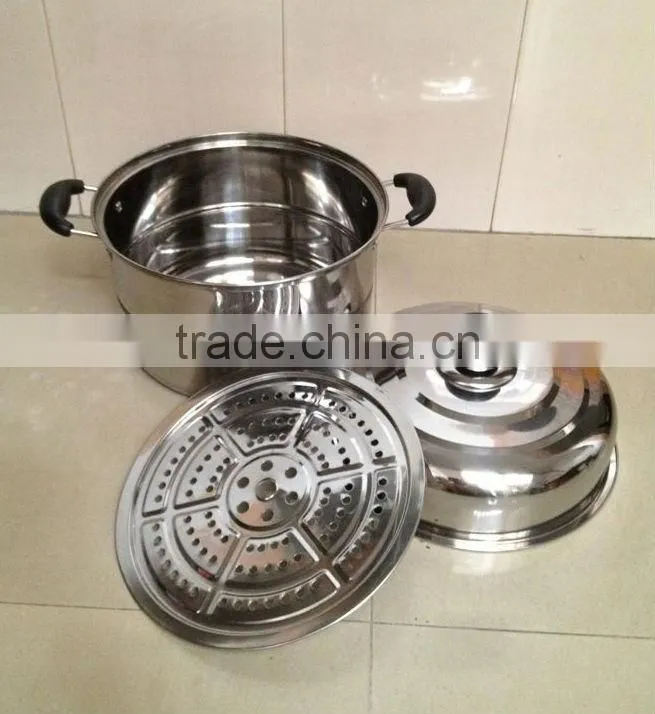 2 layers stainless steel steamer pot with bakelite handle