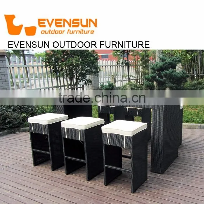 China EVENSUN rattan outdoor wicker long bar table outdoor bar stool