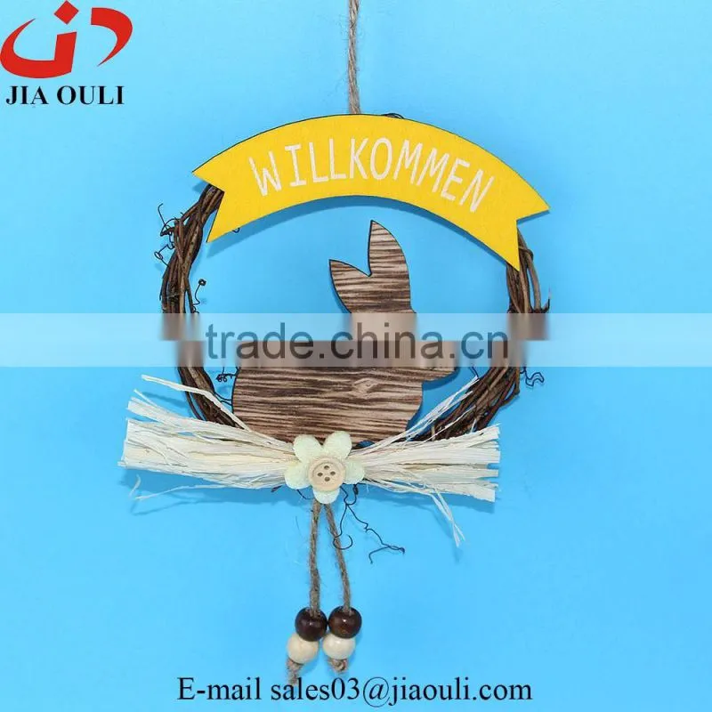 Hot sales with wood flower rattan wreath hanger easter decorations