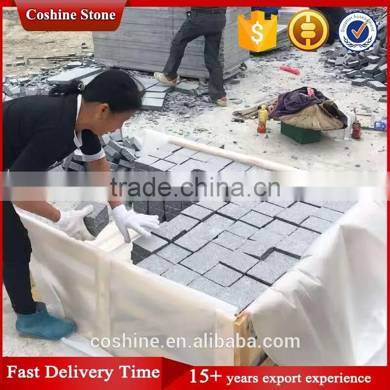 Six natural surface finished padang dark grey g654 granite cubestone