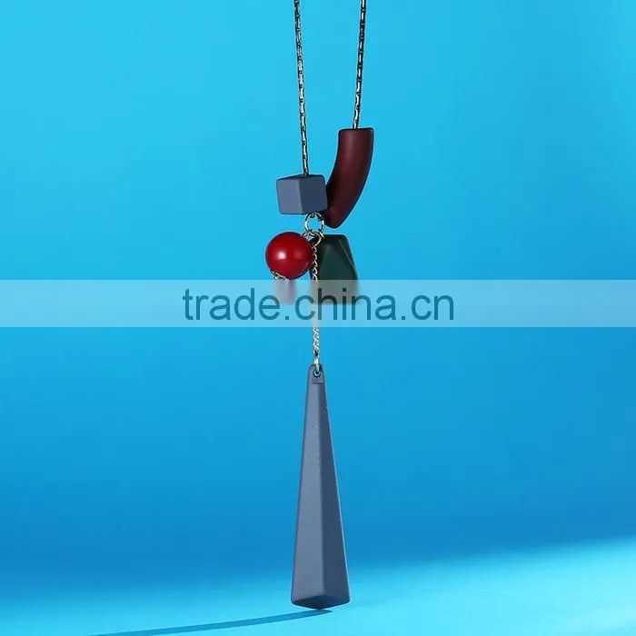 Europe America popular geometric pendant beads necklace rubber hand painted beads pendant long necklace