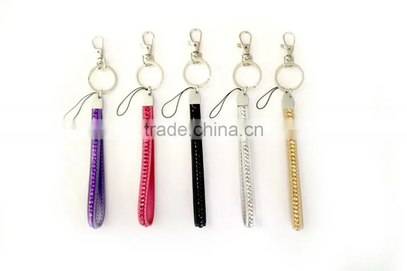 Promotion Gift PU Leather Lanyard with Crystal Gem, Swivel Snap Hooks, Key ring accembly, Acrylic Gem Key chain