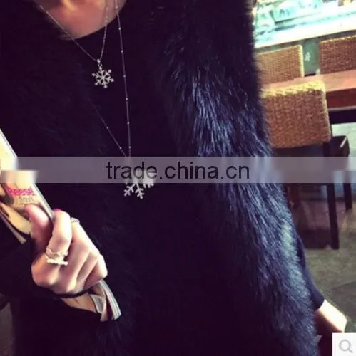 Cheap Crystal Rhinestone Double Snowflake Pendant Silver Necklace Women Xmas Gift