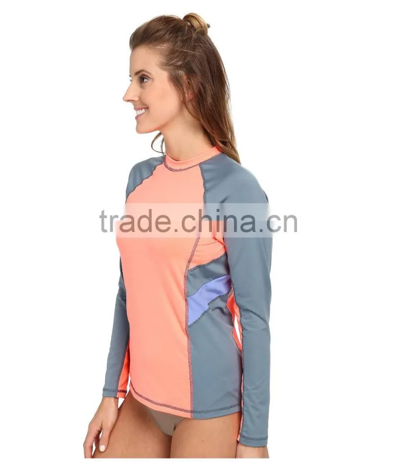 Swimwear Sexy Wholesale Color Block Surf Rashguard Tee Long Raglan Sleeves Private Label Bulk Swimwear Manufacturer