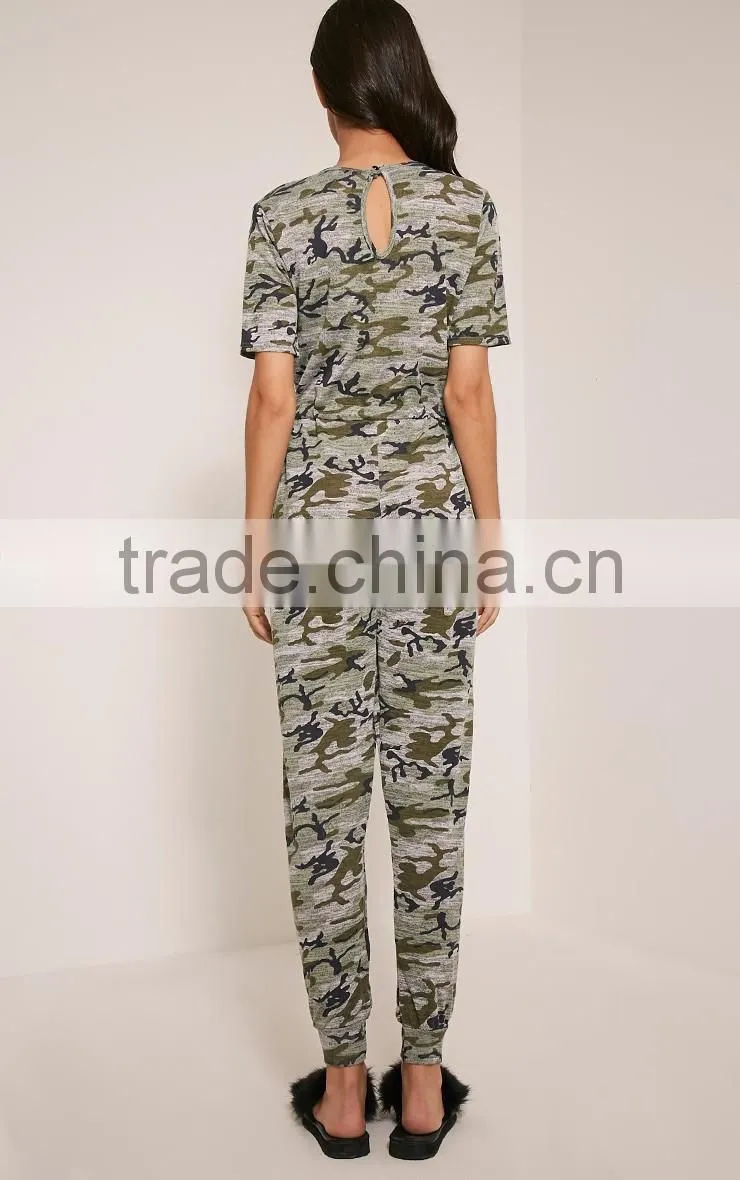 New Arrival Latest Fashion Camo Printed Bodycon Romper Sexy Fitted Short Sleeve Playsuit Casual Jumpsuit 2017