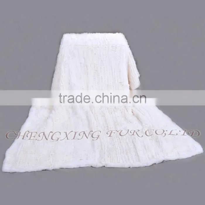 CX-D-95 European Fashion White Knitted Real Rex Rabbit Fur Blanket Area Rug For Living Room