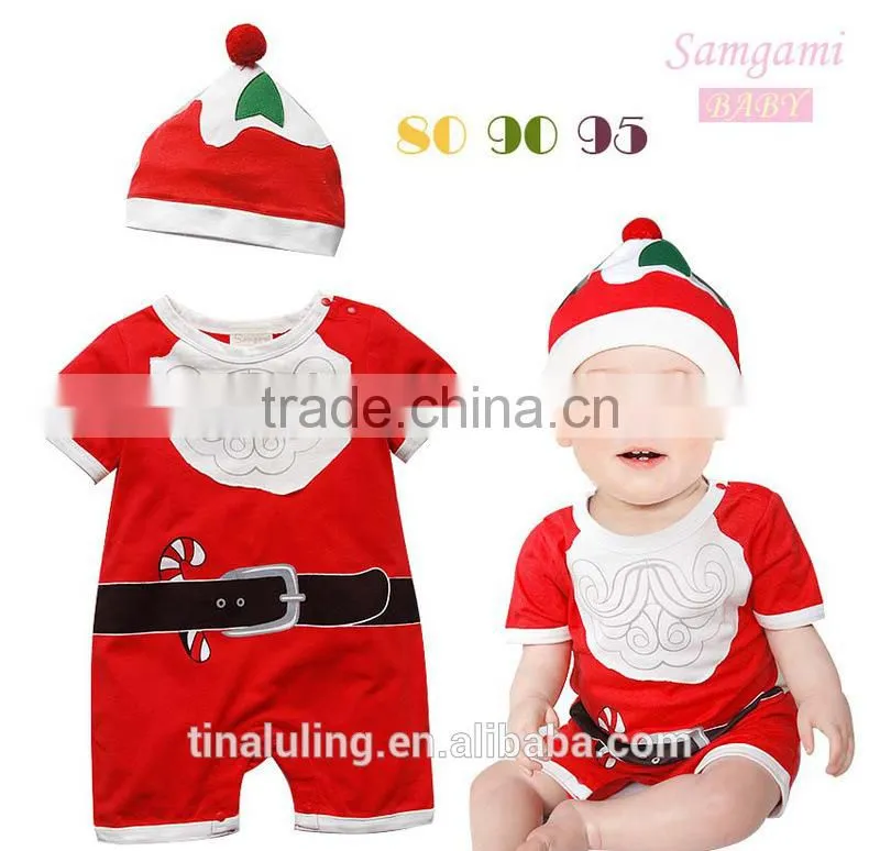 2015 new baby christmas clothes,baby romper blank with hat