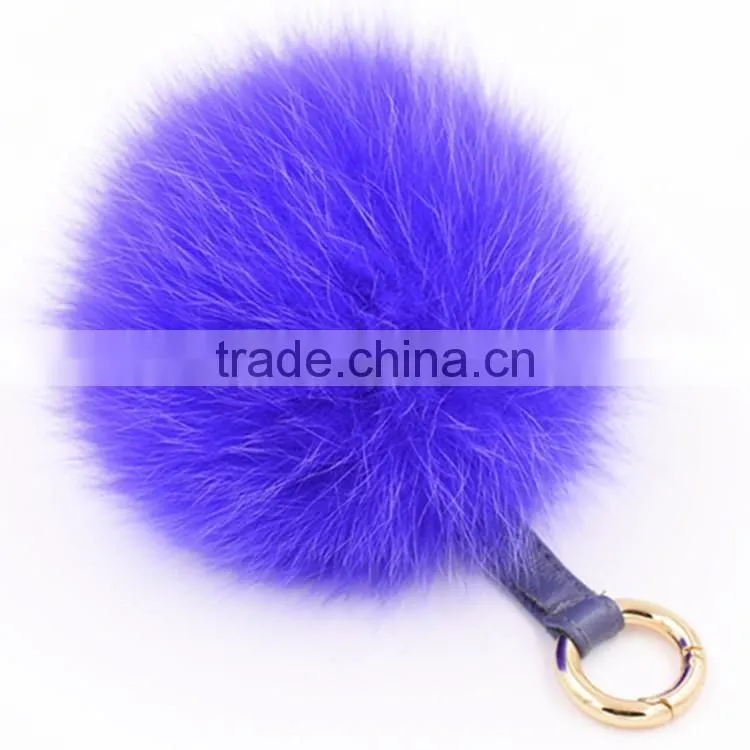 Fur Pom Pom Keychain 12cm Fox Fur Ball Key Chains Cute Round Ball Fluffy Keychain Real Fur Key Ring Charms for Bags