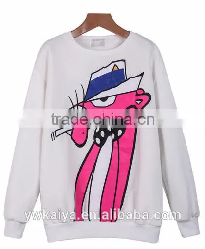 White Long Sleeve Cartoon Print Loose Sweatshirt for ladies