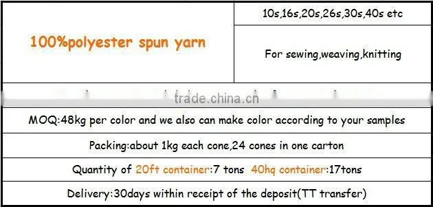 Chinese distributors for 100 polyester spun yarn for weaving or sock