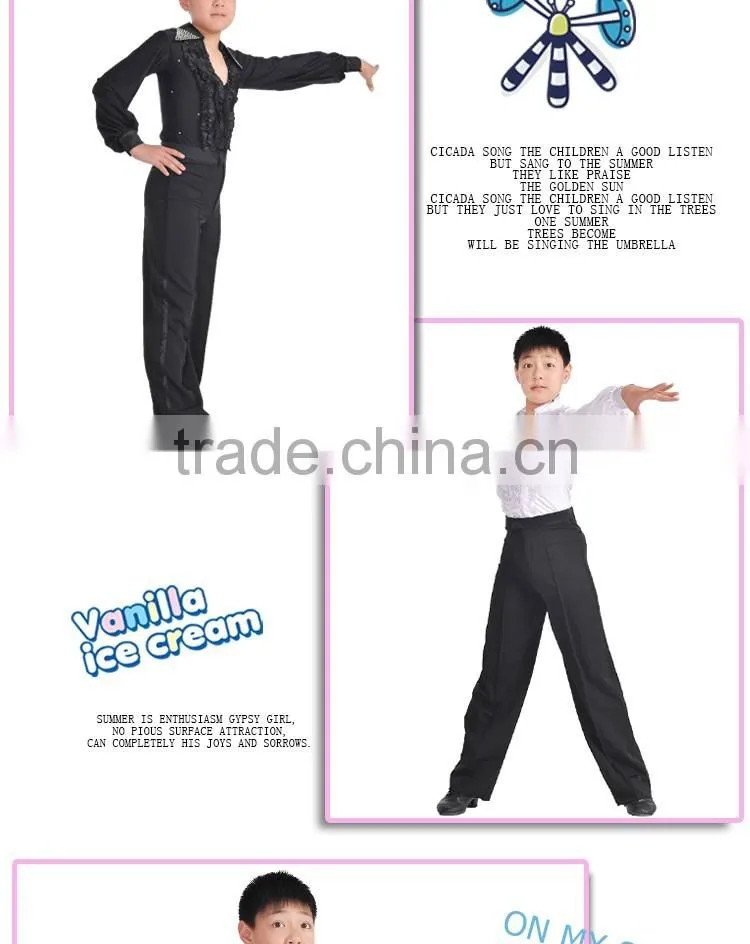 Boys Rhinstone Collar Stage Competition Clothes Kids Long Sleeve Latin Cha-Cha Dance Shirts Leotard