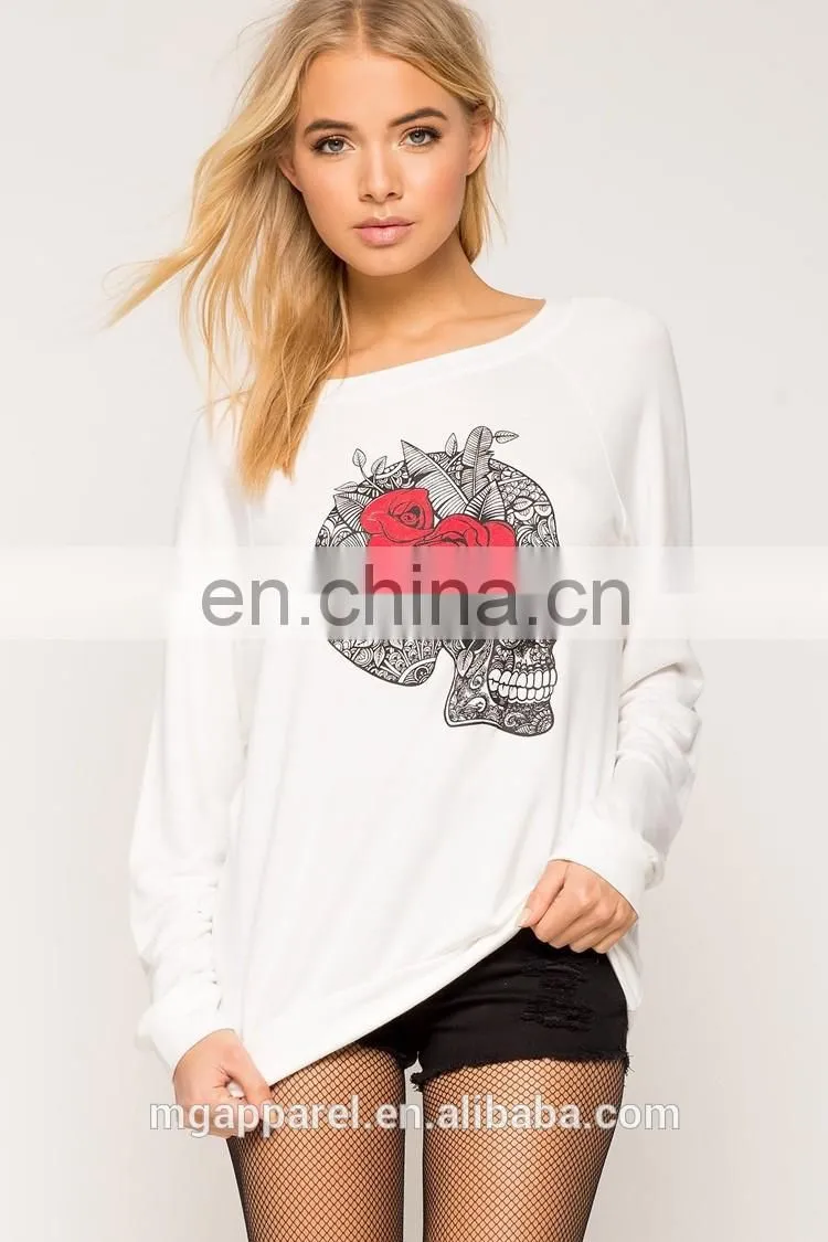 Wholesale custom lady fashion floral printed long sleeve t-shirt
