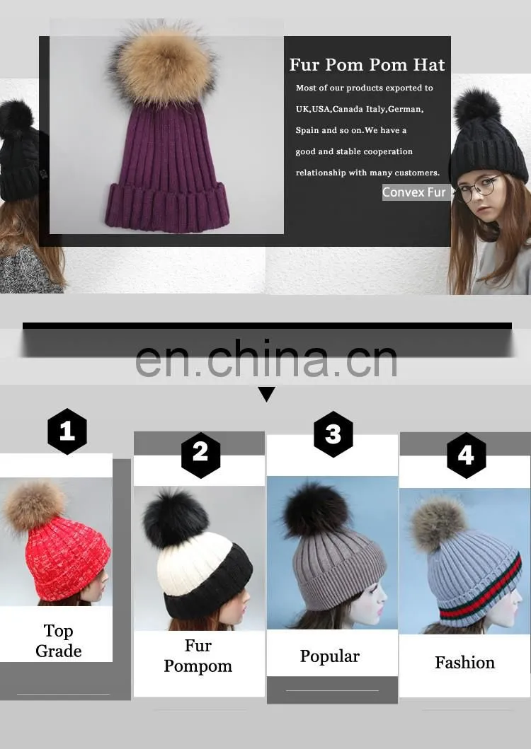 Classical stripe style adults acrylic hats winter acrylic hats with big ball on top