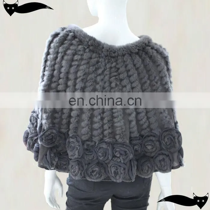 Hot sale grey knitted rabbit fur stole