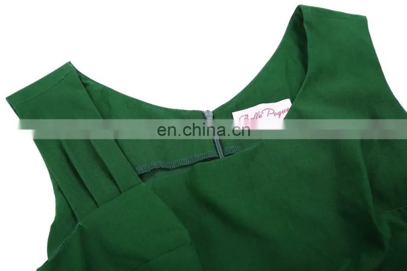 Belle Poque Retro Vintage Slim Fit Sleeveless Hips-Wrapped Bodycon Dark Green Women Business Tight Pencil Dress BP000302-2