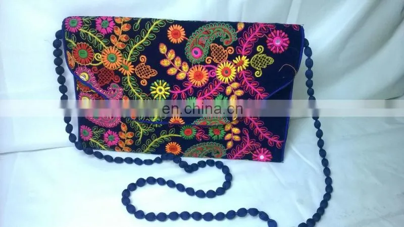 Hot Fancy Floral Embroidered Color Full Traditional Indian Velvet Party Clutch Tribal Ethnic Gypsy Clutch Evening Handbag Pouch