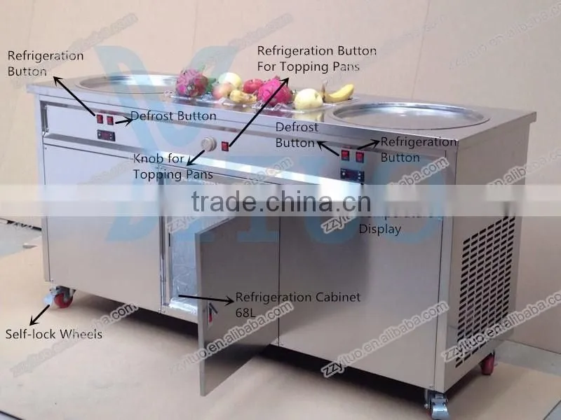 Double Pans Rolled Fry Ice Cream Machine