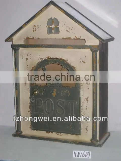 Hongwei Handmade Vintage Antique White Wooden Mailbox/Letter Box/Post Box for Home&Garden Decor,Wall Mounted or Free Standing