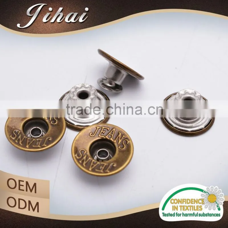 China New Custom Fabric Engraved Logo Metal Jeans Button