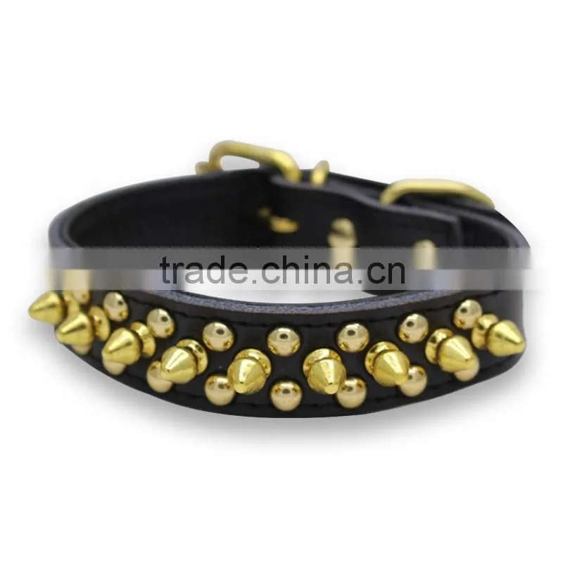 Wholesale gold leather warhead pet collar litchi grain dog collar